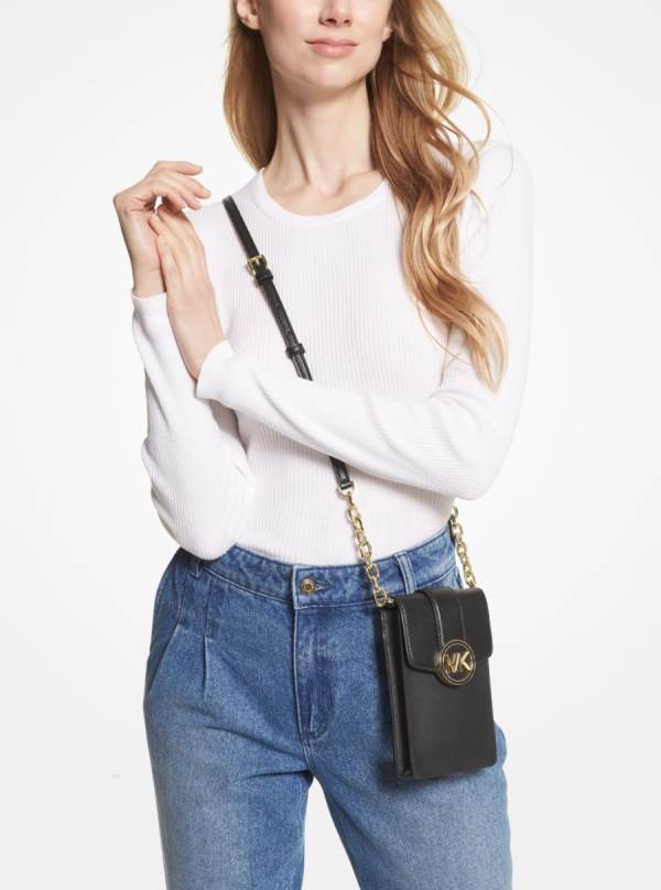 Damske Crossbody Kabelka Michael Kors Carmen Small Faux Leather Phone Čierne - Kabelky Michael Kors Obchod | YRMZI-3527